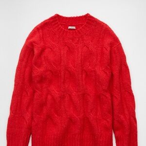 American Eagle Red Cable Knit Sweater | Chunky Soft Pullover | Women’s S